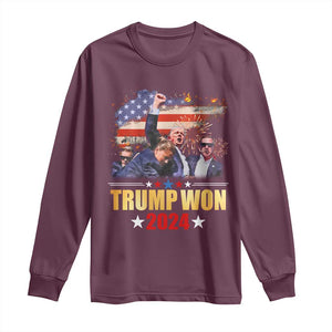 Trump Won 2024 Long Sleeve Shirt President 45 47th Second Term US Flag TS10 Maroon Print Your Wear