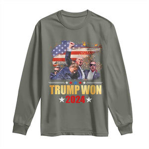 Trump Won 2024 Long Sleeve Shirt President 45 47th Second Term US Flag TS10 Military Green Print Your Wear