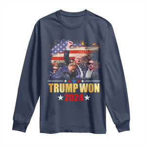 Trump Won 2024 Long Sleeve Shirt President 45 47th Second Term US Flag TS10 Navy Print Your Wear