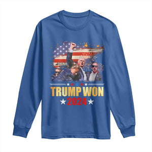 Trump Won 2024 Long Sleeve Shirt President 45 47th Second Term US Flag TS10 Royal Blue Print Your Wear