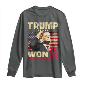 Trump 2024 Long Sleeve Shirt He Won Greatest Return In History TS10 Dark Heather Print Your Wear