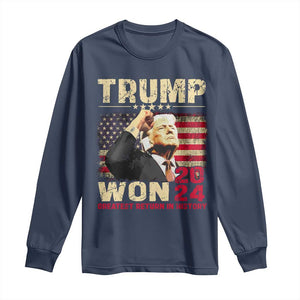 Trump 2024 Long Sleeve Shirt He Won Greatest Return In History TS10 Navy Print Your Wear