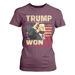 Trump 2024 T Shirt For Women He Won Greatest Return In History TS10 Maroon Print Your Wear