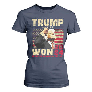 Trump 2024 T Shirt For Women He Won Greatest Return In History TS10 Navy Print Your Wear