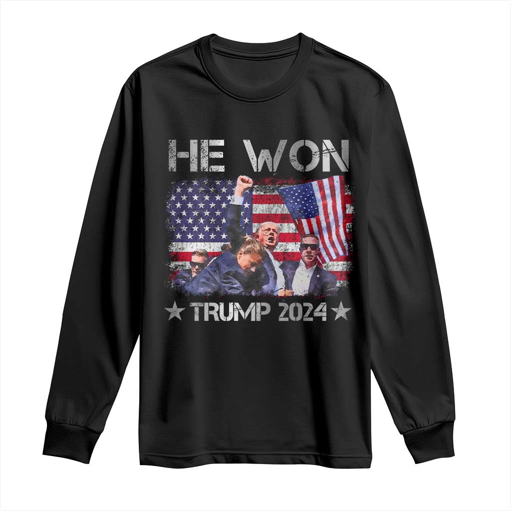 Trump Won 2024 Long Sleeve Shirt He Won President 47th American Flag TS10 Black Print Your Wear