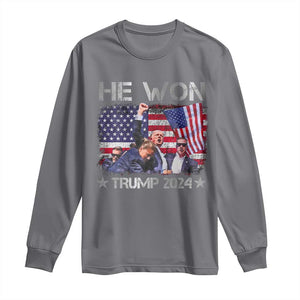 Trump Won 2024 Long Sleeve Shirt He Won President 47th American Flag TS10 Charcoal Print Your Wear