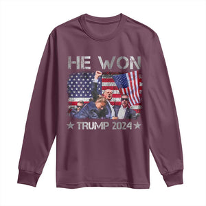 Trump Won 2024 Long Sleeve Shirt He Won President 47th American Flag TS10 Maroon Print Your Wear