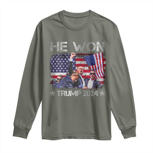 Trump Won 2024 Long Sleeve Shirt He Won President 47th American Flag TS10 Military Green Print Your Wear