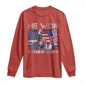 Trump Won 2024 Long Sleeve Shirt He Won President 47th American Flag TS10 Red Print Your Wear