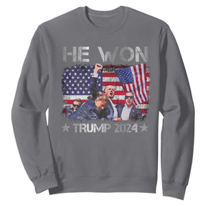 Trump Won 2024 Sweatshirt He Won President 47th American Flag TS10 Charcoal Print Your Wear