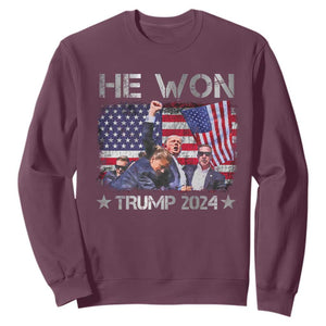 Trump Won 2024 Sweatshirt He Won President 47th American Flag TS10 Maroon Print Your Wear