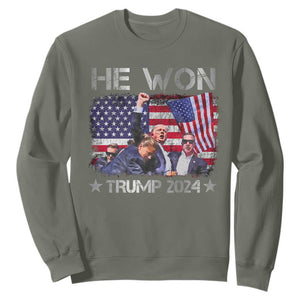 Trump Won 2024 Sweatshirt He Won President 47th American Flag TS10 Military Green Print Your Wear