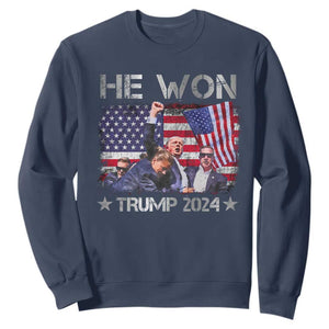 Trump Won 2024 Sweatshirt He Won President 47th American Flag TS10 Navy Print Your Wear