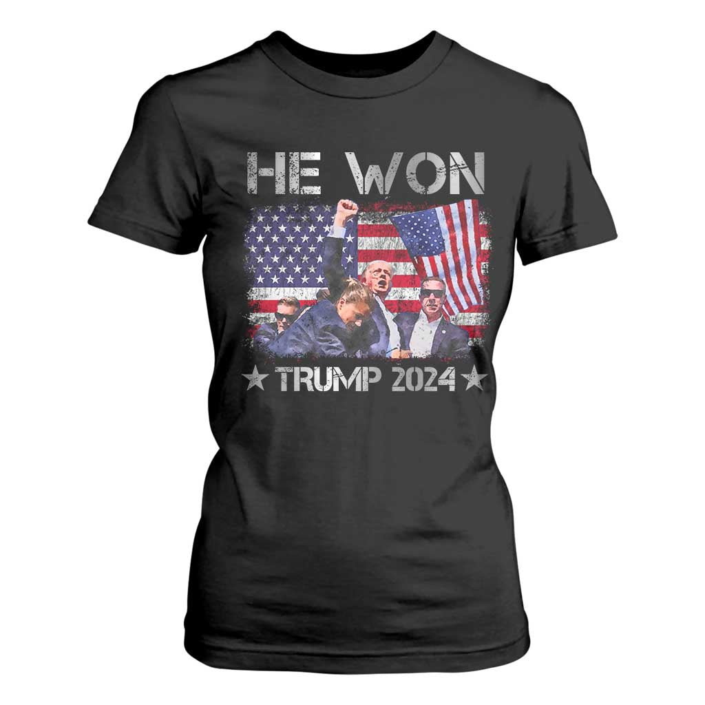 Trump Won 2024 T Shirt For Women He Won President 47th American Flag TS10 Black Print Your Wear