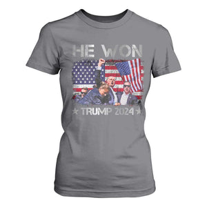 Trump Won 2024 T Shirt For Women He Won President 47th American Flag TS10 Charcoal Print Your Wear