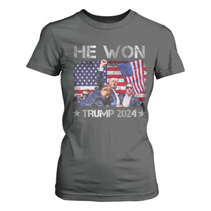 Trump Won 2024 T Shirt For Women He Won President 47th American Flag TS10 Dark Heather Print Your Wear