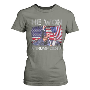 Trump Won 2024 T Shirt For Women He Won President 47th American Flag TS10 Military Green Print Your Wear