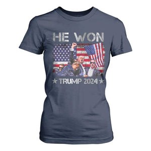 Trump Won 2024 T Shirt For Women He Won President 47th American Flag TS10 Navy Print Your Wear