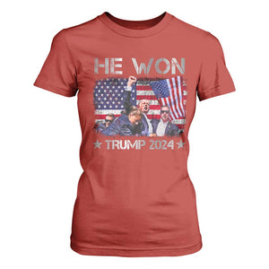 Trump Won 2024 T Shirt For Women He Won President 47th American Flag TS10 Red Print Your Wear