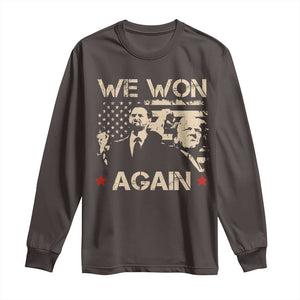 Trump Vance We Won 2024 Long Sleeve Shirt Victory President 47 American Flag TS10 Dark Chocolate Print Your Wear