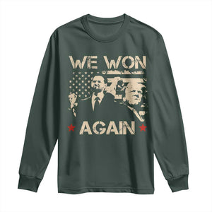 Trump Vance We Won 2024 Long Sleeve Shirt Victory President 47 American Flag TS10 Dark Forest Green Print Your Wear