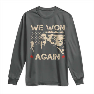 Trump Vance We Won 2024 Long Sleeve Shirt Victory President 47 American Flag TS10 Dark Heather Print Your Wear