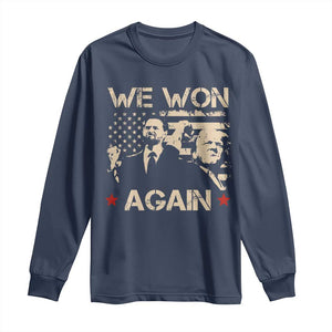 Trump Vance We Won 2024 Long Sleeve Shirt Victory President 47 American Flag TS10 Navy Print Your Wear