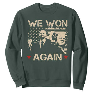 Trump Vance We Won 2024 Sweatshirt Victory President 47 American Flag TS10 Dark Forest Green Print Your Wear