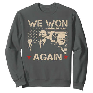 Trump Vance We Won 2024 Sweatshirt Victory President 47 American Flag TS10 Dark Heather Print Your Wear