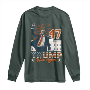 Trump Won 2024 Long Sleeve Shirt 45 47Th President White House Usa Flag TS10 Dark Forest Green Print Your Wear