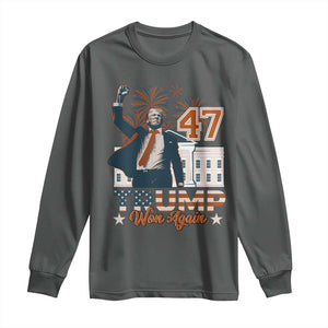 Trump Won 2024 Long Sleeve Shirt 45 47Th President White House Usa Flag TS10 Dark Heather Print Your Wear