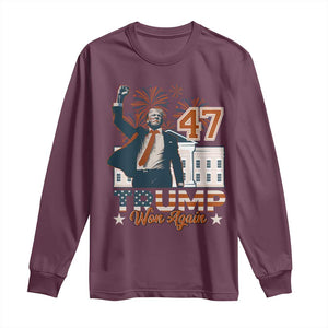 Trump Won 2024 Long Sleeve Shirt 45 47Th President White House Usa Flag TS10 Maroon Print Your Wear