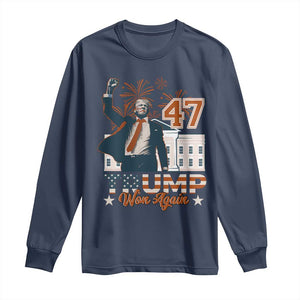 Trump Won 2024 Long Sleeve Shirt 45 47Th President White House Usa Flag TS10 Navy Print Your Wear