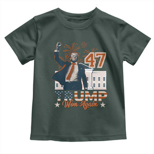 Trump Won 2024 Toddler T Shirt 45 47Th President White House Usa Flag TS10 Dark Forest Green Print Your Wear