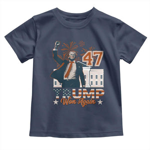 Trump Won 2024 Toddler T Shirt 45 47Th President White House Usa Flag TS10 Navy Print Your Wear