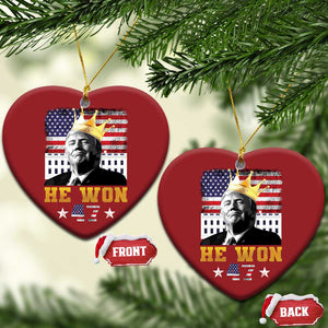 Trump Won 2024 Christmas Ornament He Won President 47th Of White HouseAmerican Flag TS10 Heart Red Print Your Wear