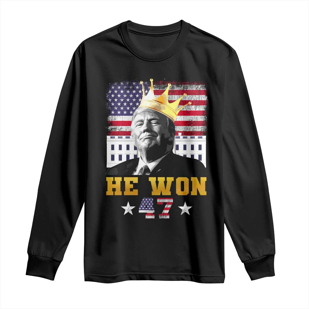 Trump Won 2024 Long Sleeve Shirt He Won President 47th Of White HouseAmerican Flag TS10 Black Print Your Wear