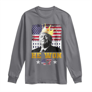 Trump Won 2024 Long Sleeve Shirt He Won President 47th Of White HouseAmerican Flag TS10 Charcoal Print Your Wear