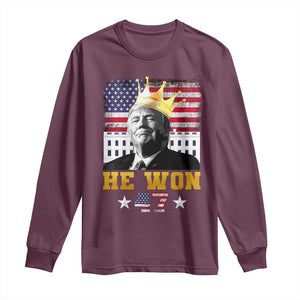 Trump Won 2024 Long Sleeve Shirt He Won President 47th Of White HouseAmerican Flag TS10 Maroon Print Your Wear