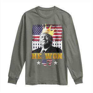 Trump Won 2024 Long Sleeve Shirt He Won President 47th Of White HouseAmerican Flag TS10 Military Green Print Your Wear