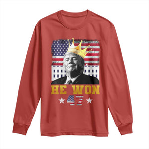 Trump Won 2024 Long Sleeve Shirt He Won President 47th Of White HouseAmerican Flag TS10 Red Print Your Wear