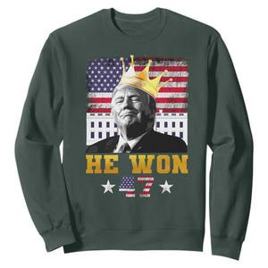 Trump Won 2024 Sweatshirt He Won President 47th Of White HouseAmerican Flag TS10 Dark Forest Green Print Your Wear