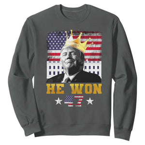 Trump Won 2024 Sweatshirt He Won President 47th Of White HouseAmerican Flag TS10 Dark Heather Print Your Wear