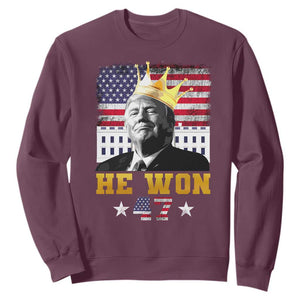 Trump Won 2024 Sweatshirt He Won President 47th Of White HouseAmerican Flag TS10 Maroon Print Your Wear