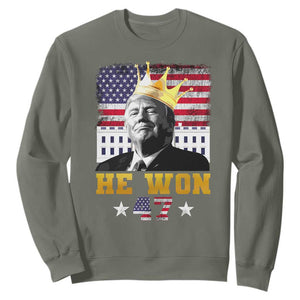 Trump Won 2024 Sweatshirt He Won President 47th Of White HouseAmerican Flag TS10 Military Green Print Your Wear