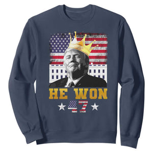 Trump Won 2024 Sweatshirt He Won President 47th Of White HouseAmerican Flag TS10 Navy Print Your Wear