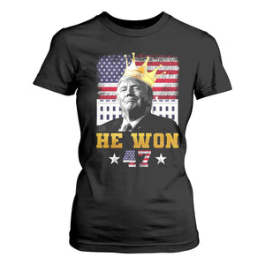 Trump Won 2024 T Shirt For Women He Won President 47th Of White HouseAmerican Flag TS10 Black Print Your Wear