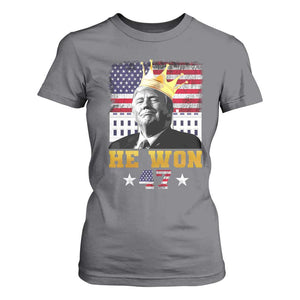 Trump Won 2024 T Shirt For Women He Won President 47th Of White HouseAmerican Flag TS10 Charcoal Print Your Wear