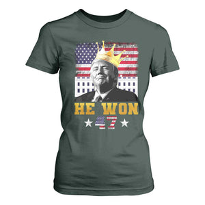 Trump Won 2024 T Shirt For Women He Won President 47th Of White HouseAmerican Flag TS10 Dark Forest Green Print Your Wear