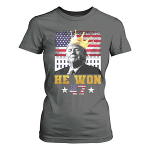 Trump Won 2024 T Shirt For Women He Won President 47th Of White HouseAmerican Flag TS10 Dark Heather Print Your Wear